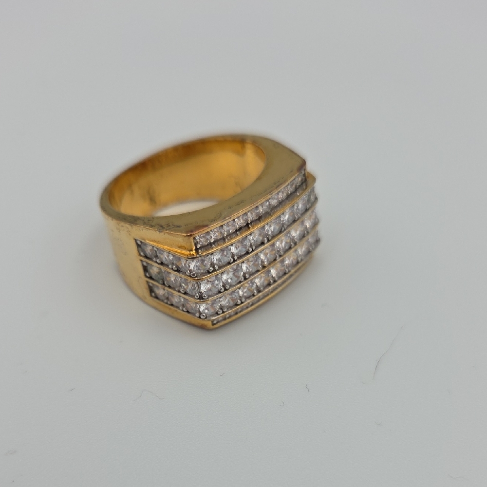 SETA Men's Gold Tone Ring with Pave Accent- Size 12